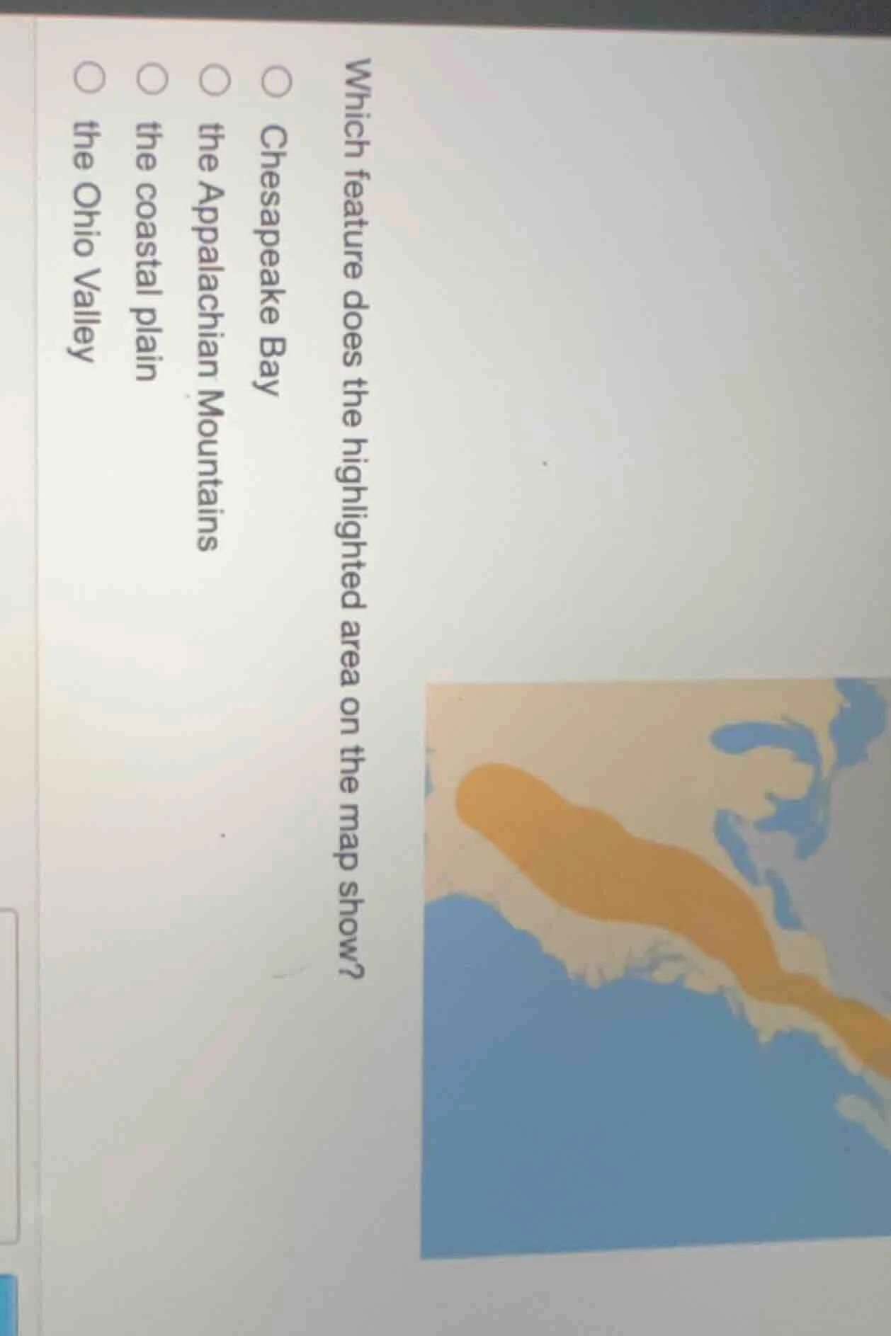which feature does the highlighted area on the map show? ○ chesapeake b…