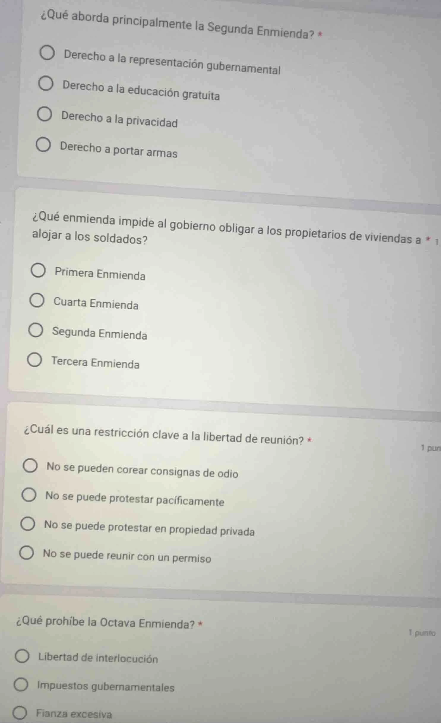 ¿qué aborda principalmente la segunda enmienda? * ○ derecho a la repres…
