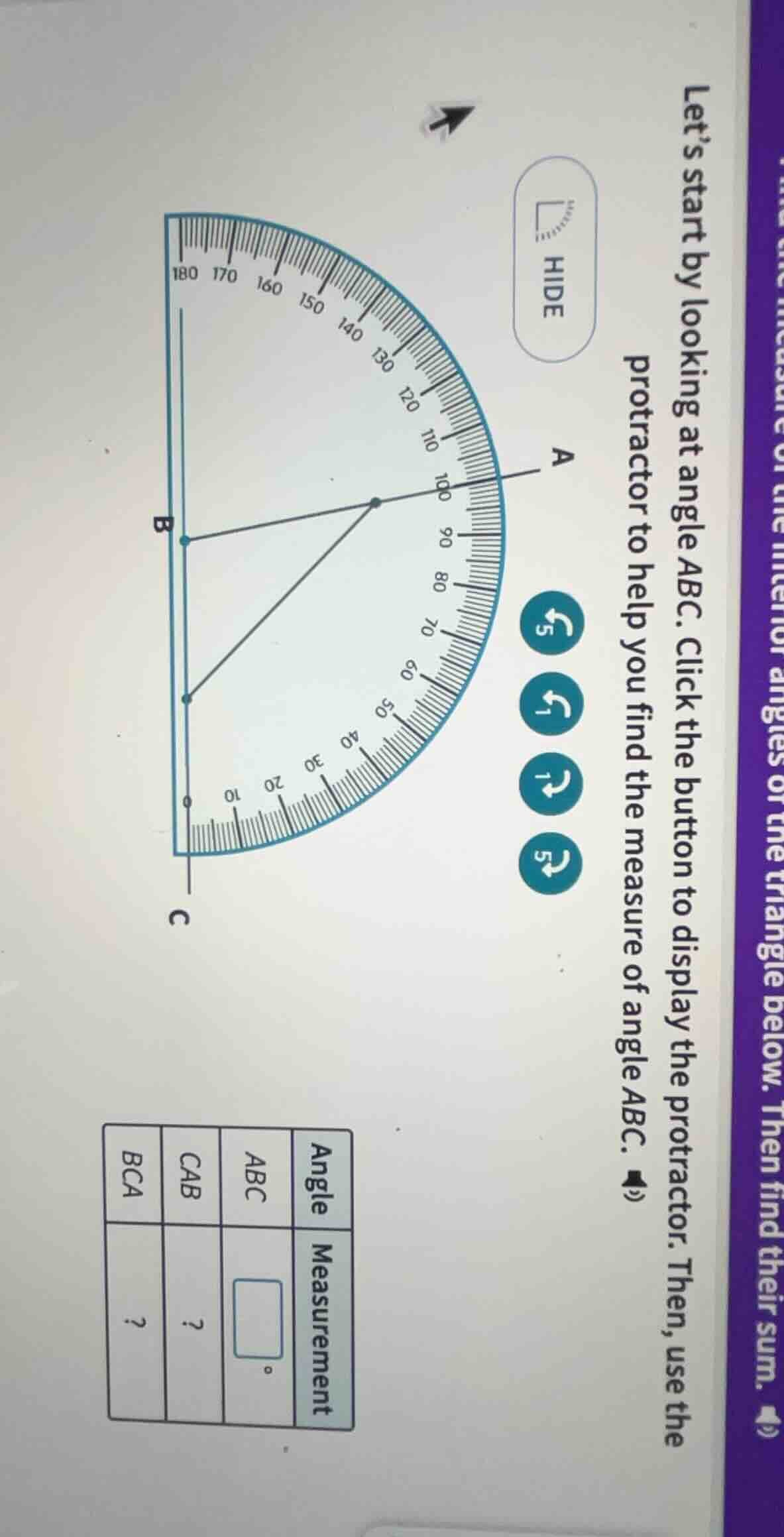 let’s start by looking at angle abc. click the button to display the pr…