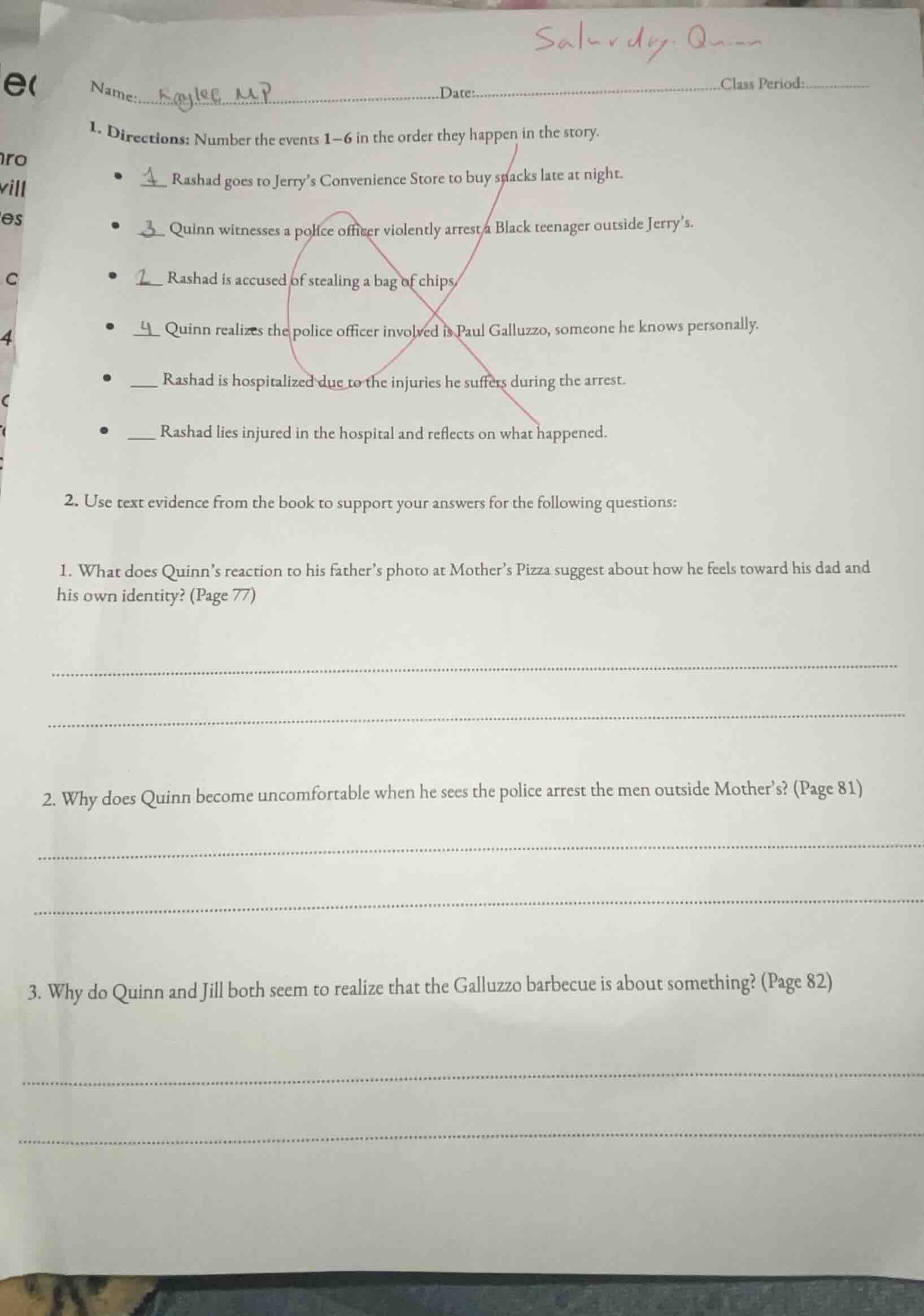 name: kaylee ... date: ... class period: ... 1. directions: number the …