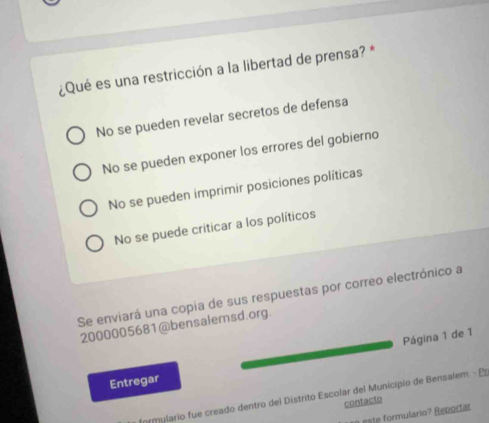 ¿qué es una restricción a la libertad de prensa? * ○ no se pueden revel…