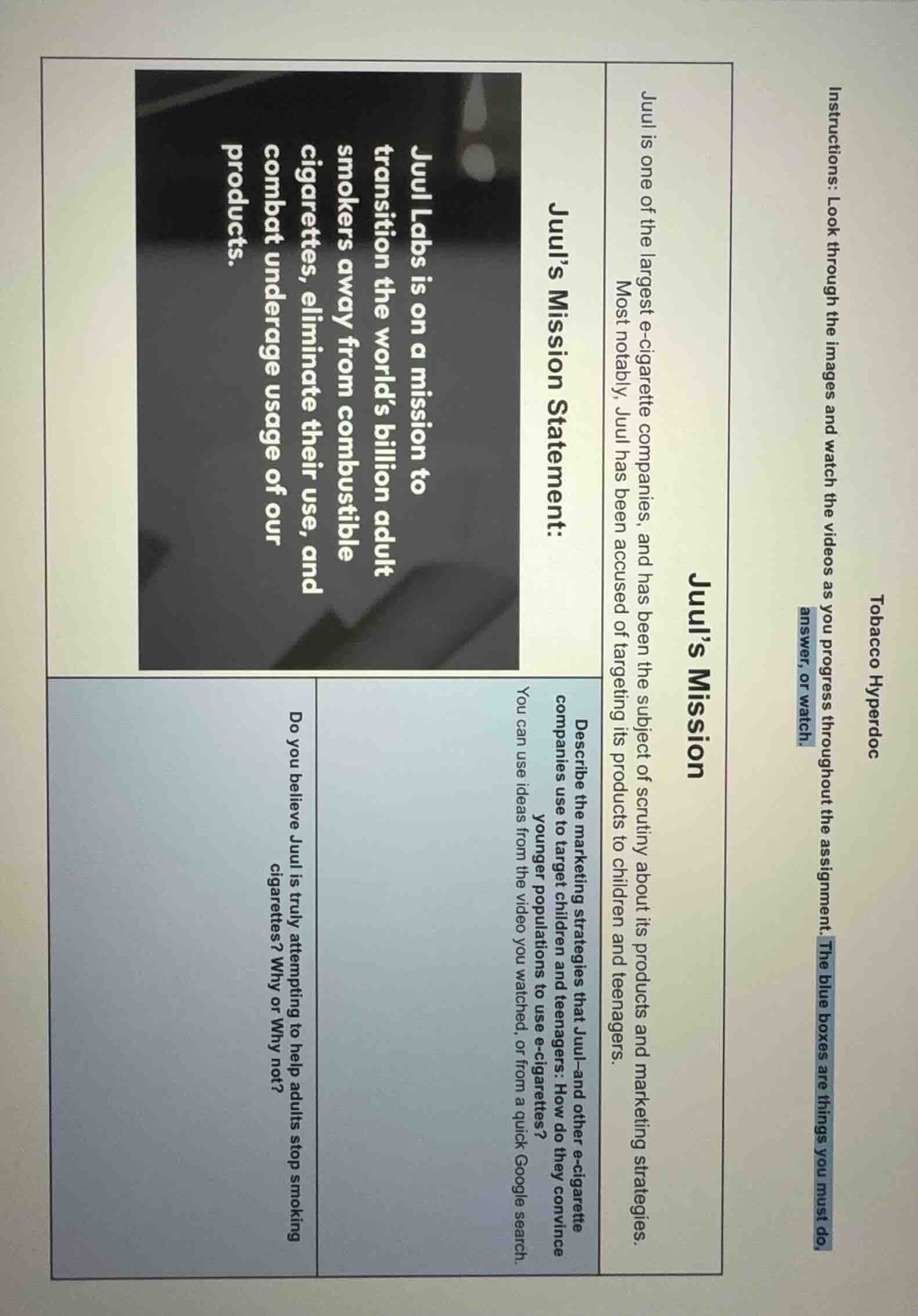 tobacco hyperdoc instructions: look through the images and watch the vi…
