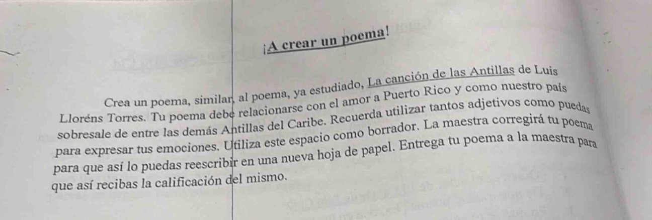 ¡a crear un poema! crea un poema, similar, al poema, ya estudiado, la c…