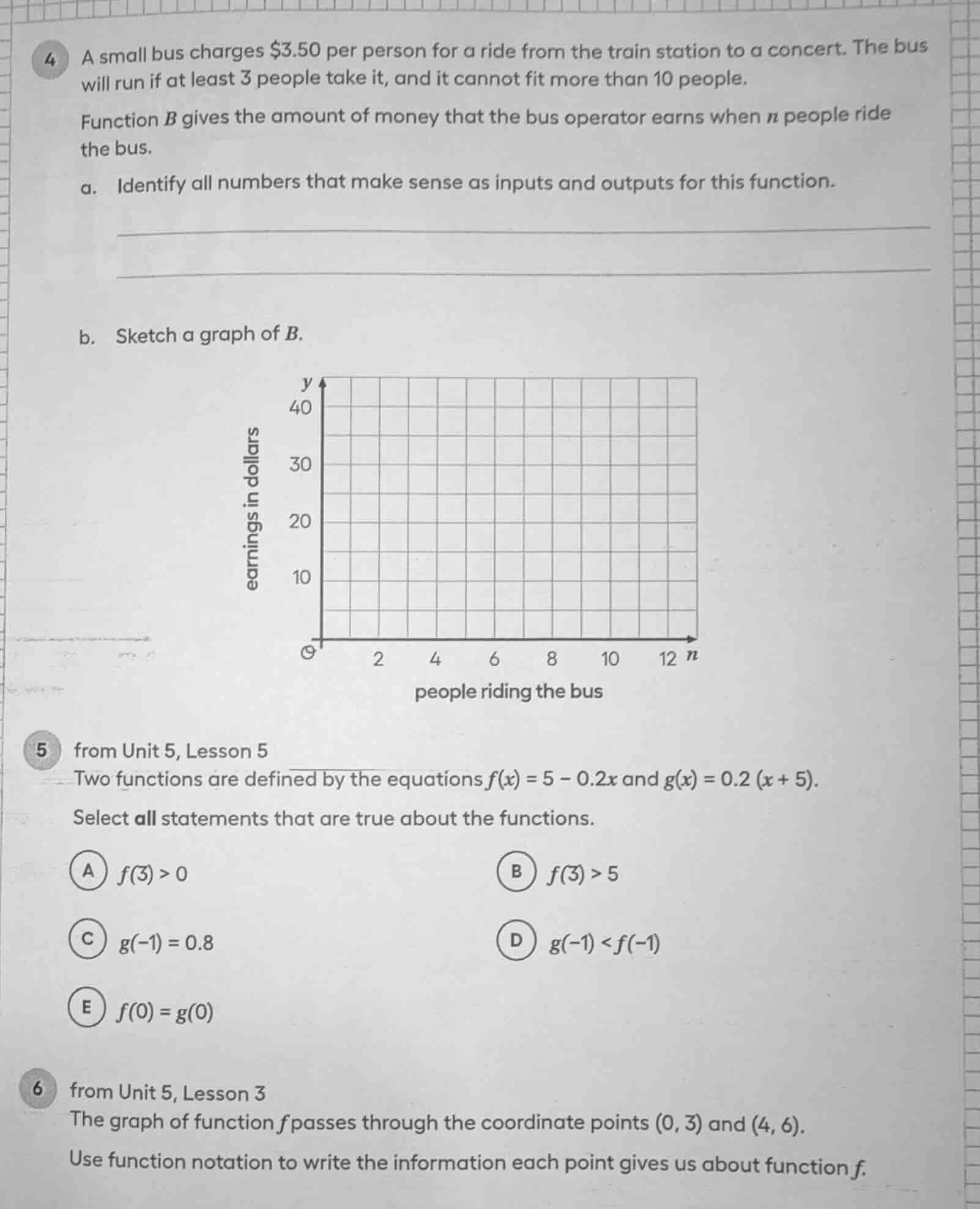 4 a small bus charges $3.50 per person for a ride from the train statio…