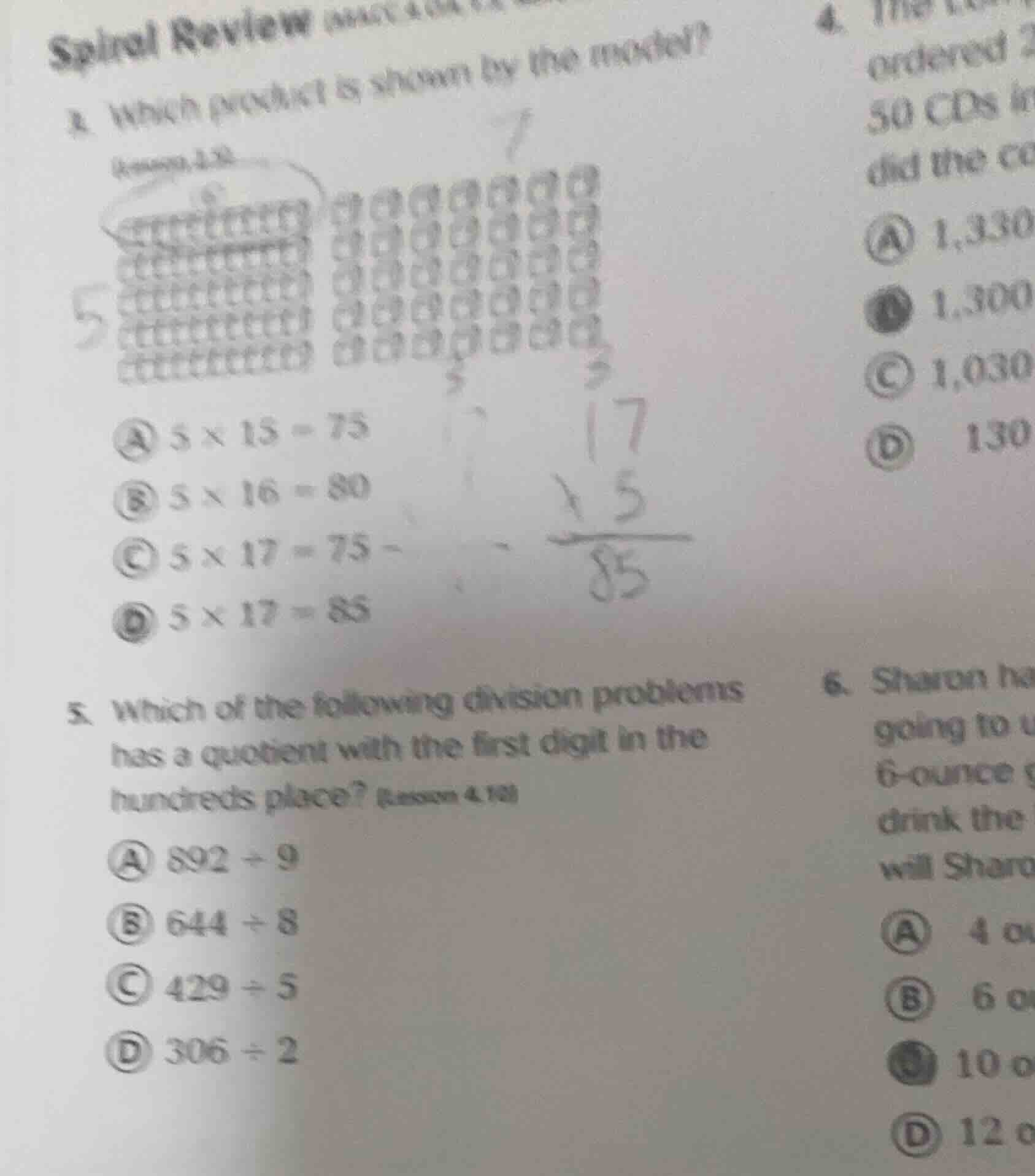spiral review 4. which product is shown by the model? a ( 5 \times 15 =…