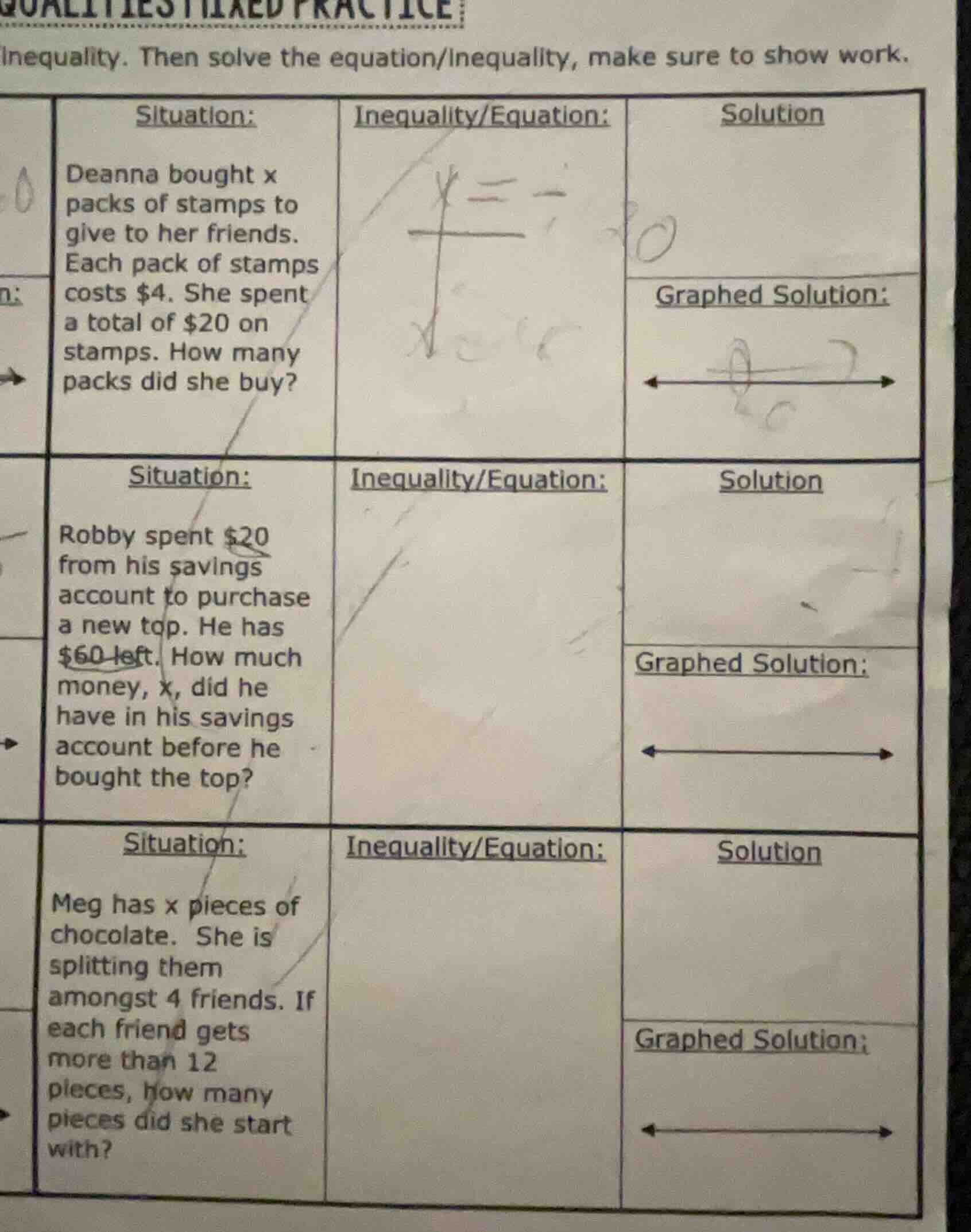 inequality. then solve the equation/inequality, make sure to show work.…