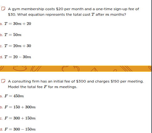 a gym membership costs $20 per month and a one - time sign - up fee of …