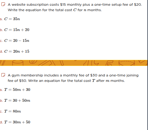 a website subscription costs $15 monthly plus a one - time setup fee of…