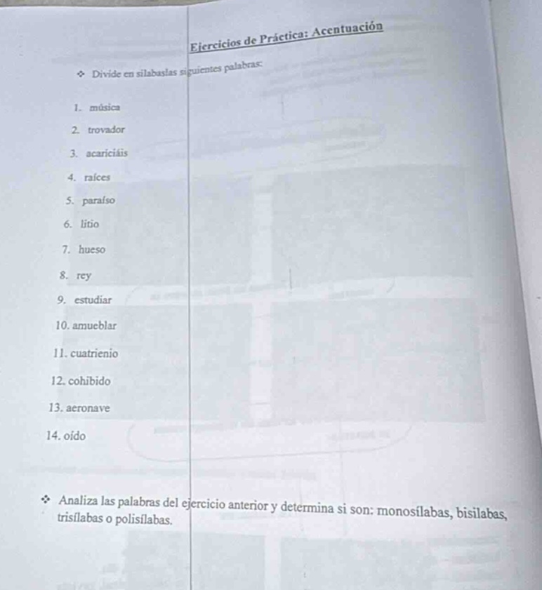 ejercicios de práctica: acentuación ♪ divide en sílabas las siguientes …