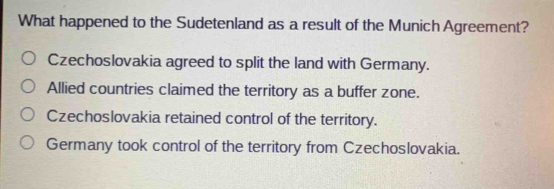 what happened to the sudetenland as a result of the munich agreement? ○…