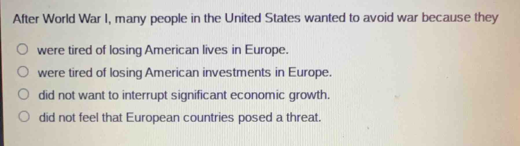 after world war i, many people in the united states wanted to avoid war…