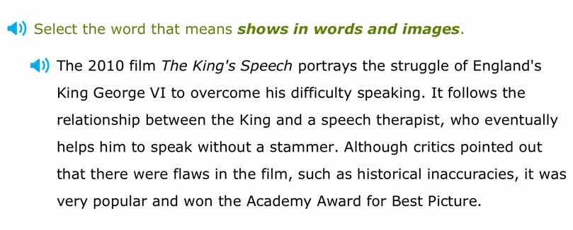 select the word that means shows in words and images. the 2010 film the…