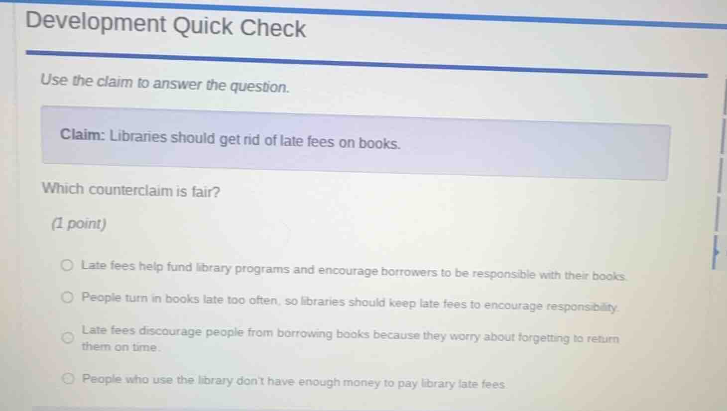 development quick check use the claim to answer the question. claim: li…