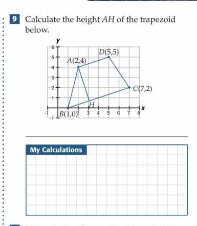 9 calculate the height ah of the trapezoid below. my calculations