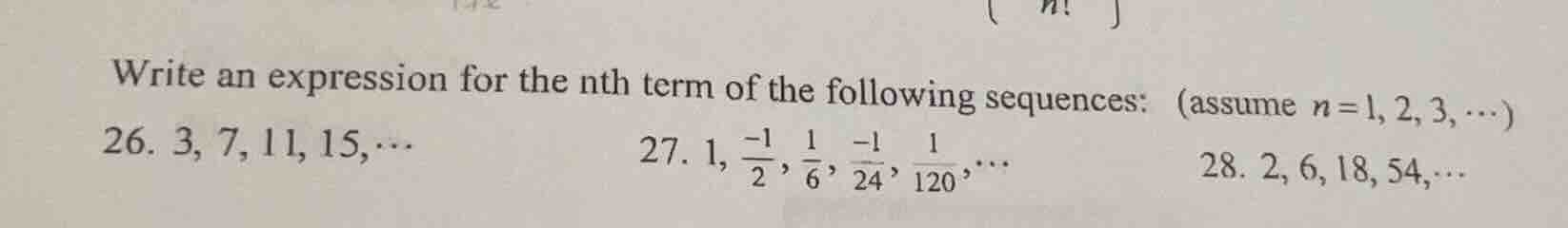 write an expression for the nth term of the following sequences: (assum…