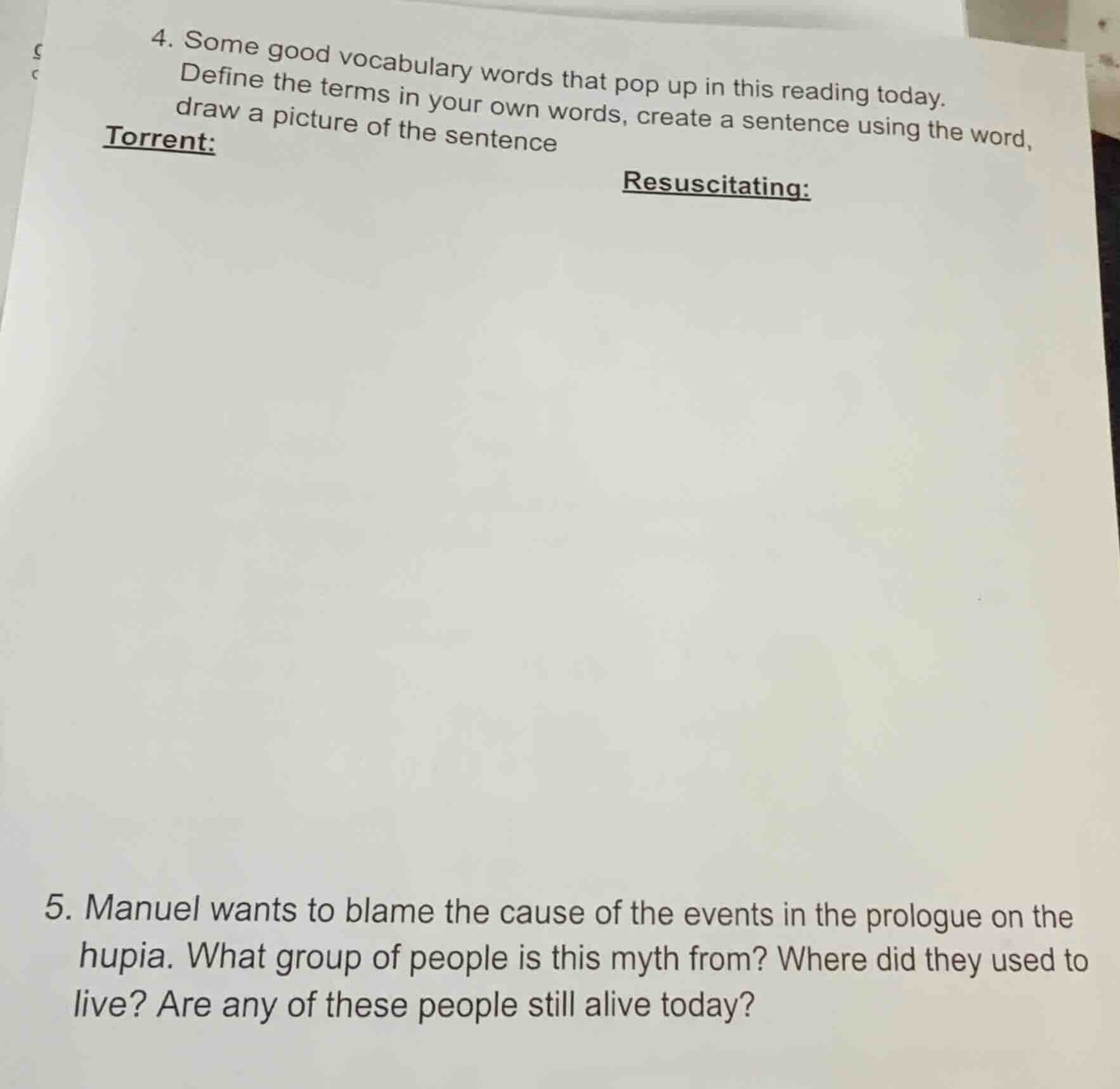 4. some good vocabulary words that pop up in this reading today. define…