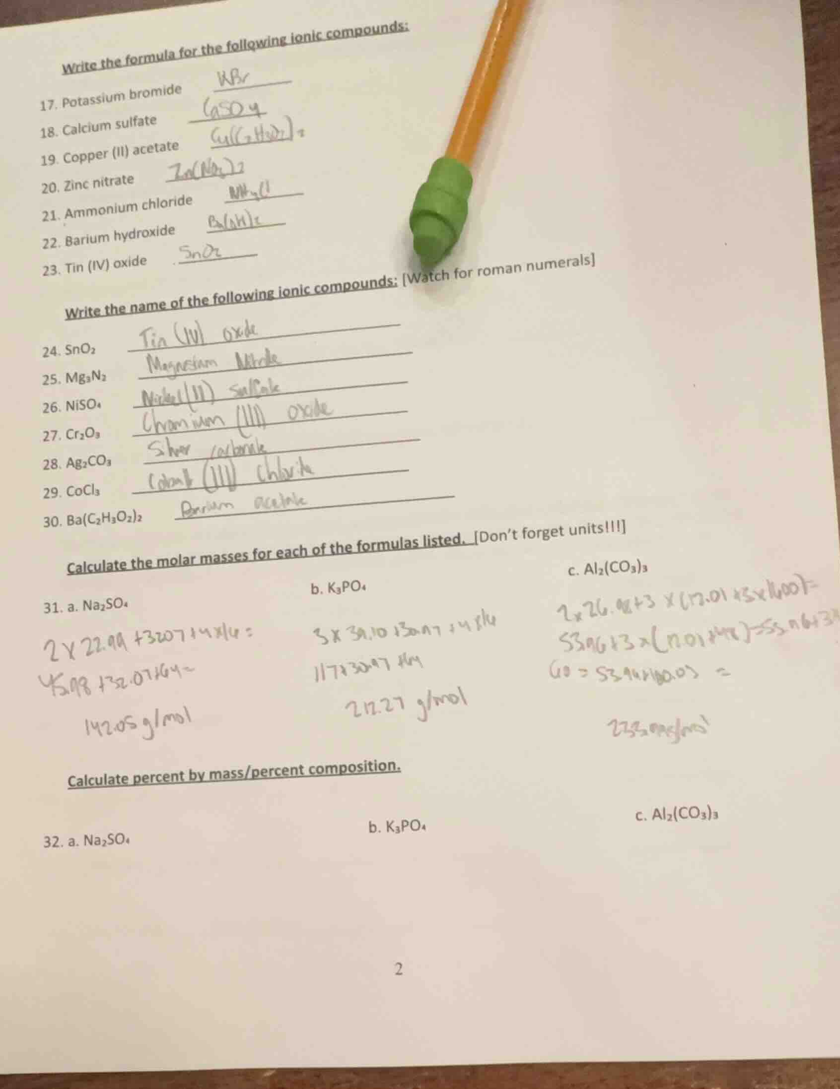 write the formula for the following ionic compounds: 17. potassium brom…
