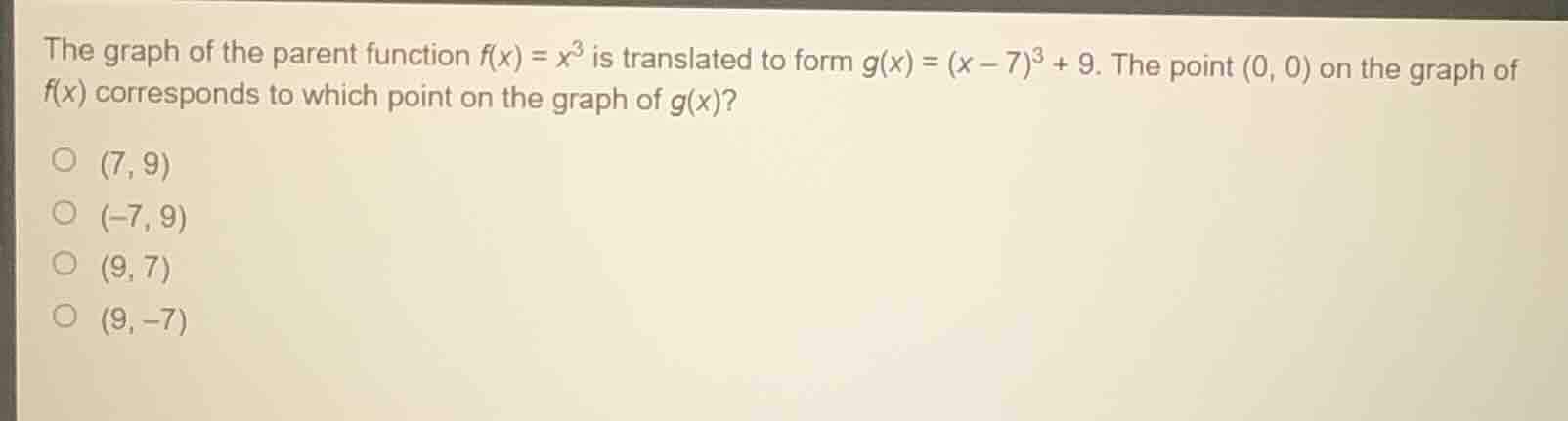 the graph of the parent function $f(x) = x^3$ is translated to form $g(…