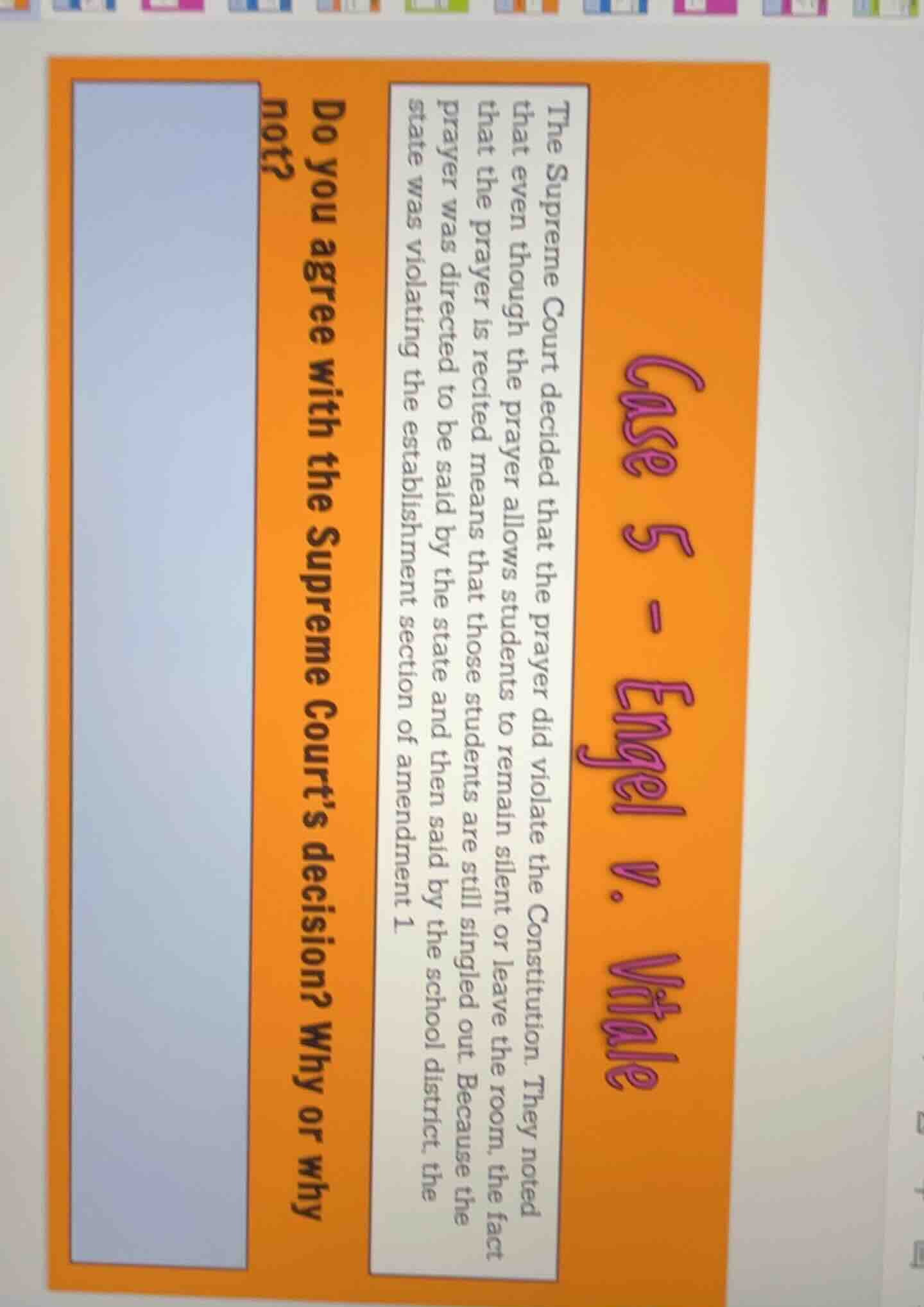 case 5 - engel v. vitale the supreme court decided that the prayer did …