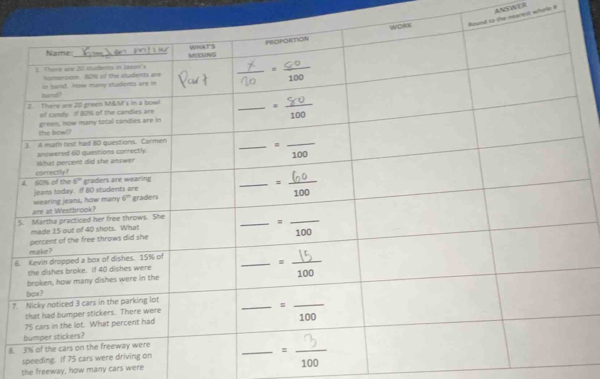 name: 1. there are 20 students in jason’s homeroom. 80% of the students…