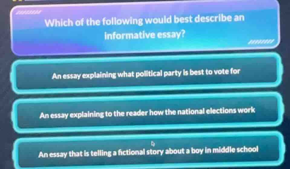 which of the following would best describe an informative essay? an ess…