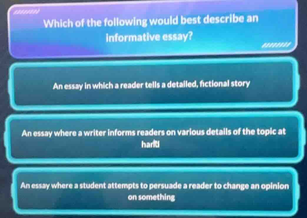 which of the following would best describe an informative essay? an ess…