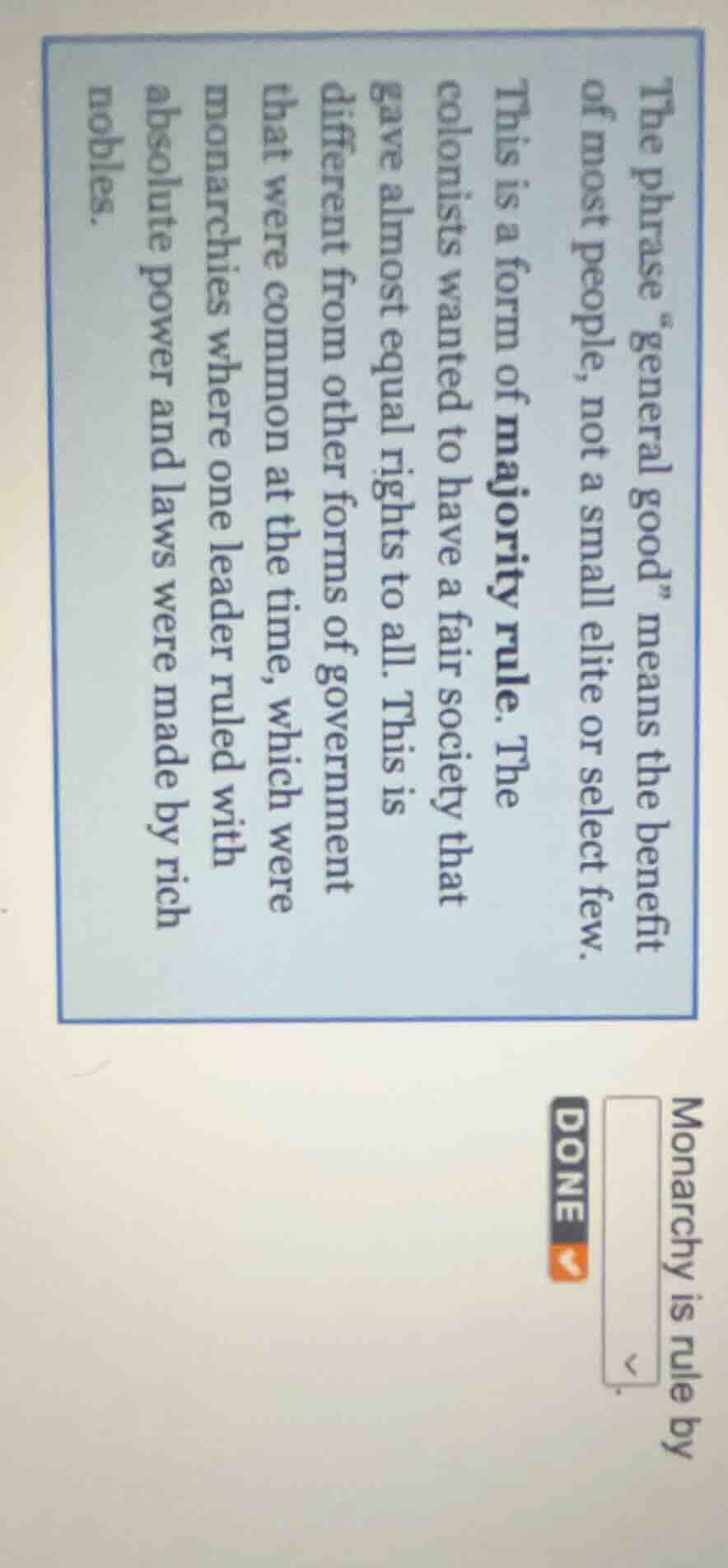 the phrase \general good\ means the benefit of most people, not a small…