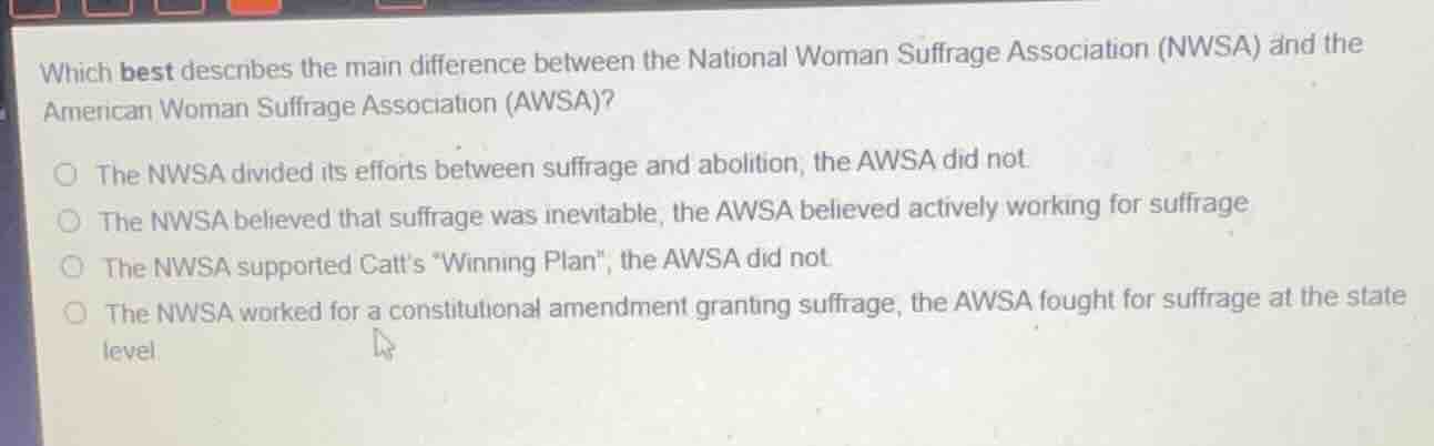 which best describes the main difference between the national woman suf…