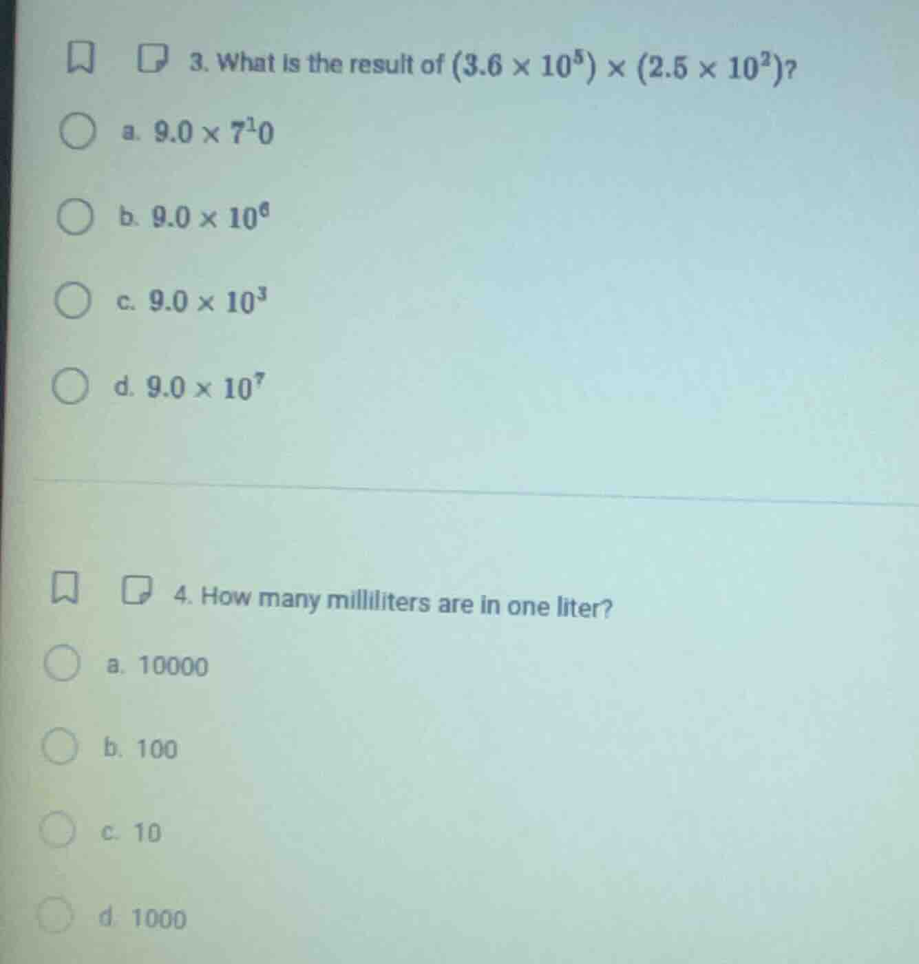 3. what is the result of $(3.6 \\times 10^5) \\times (2.5 \\times 10^2)…