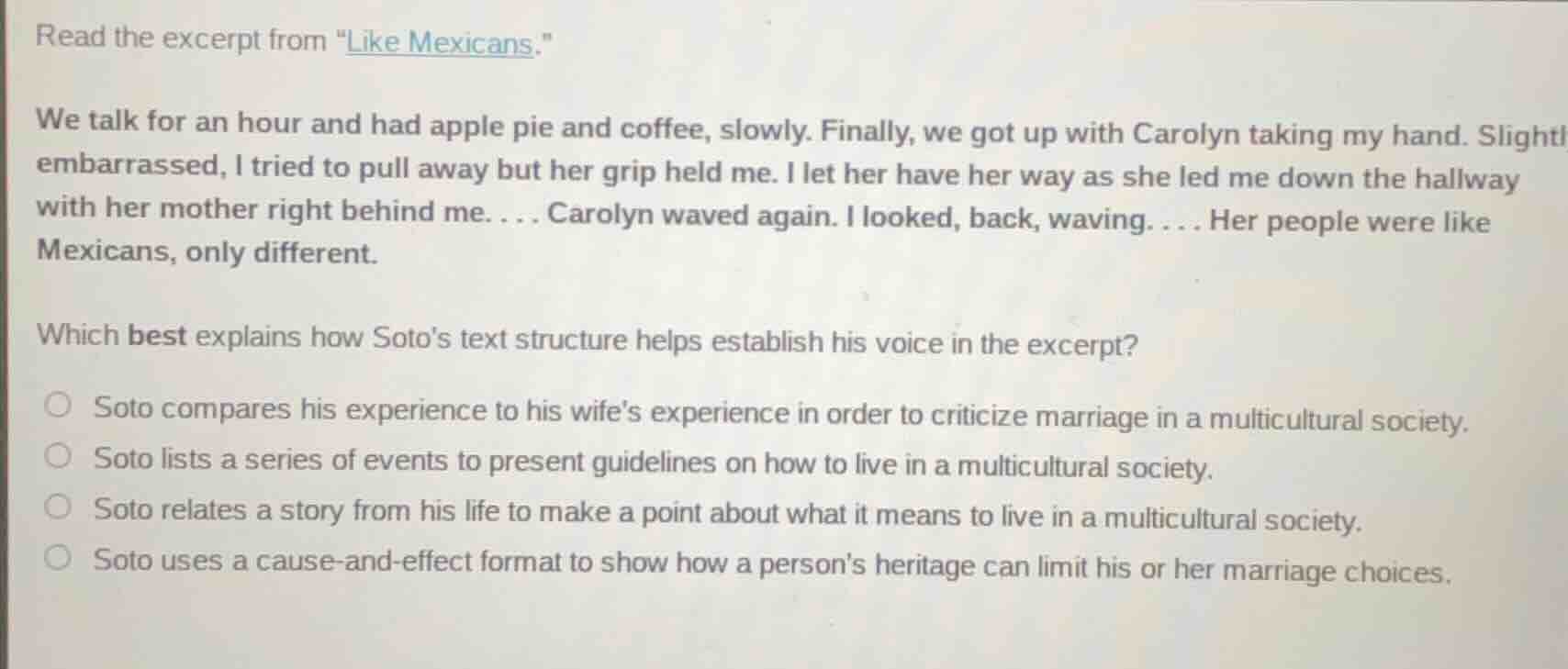 read the excerpt from \like mexicans.\ we talk for an hour and had appl…