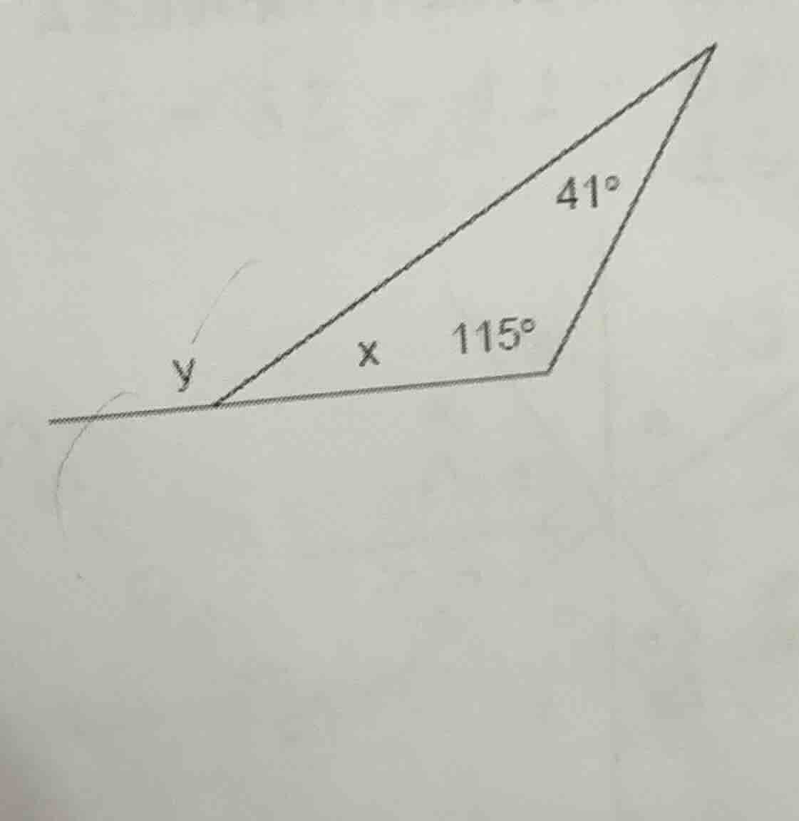 in the given triangle with angles 41°, 115° and side related to angle x…