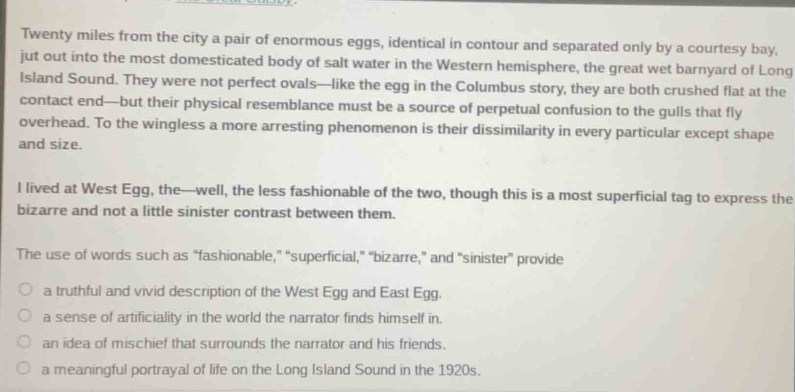 twenty miles from the city a pair of enormous eggs, identical in contou…