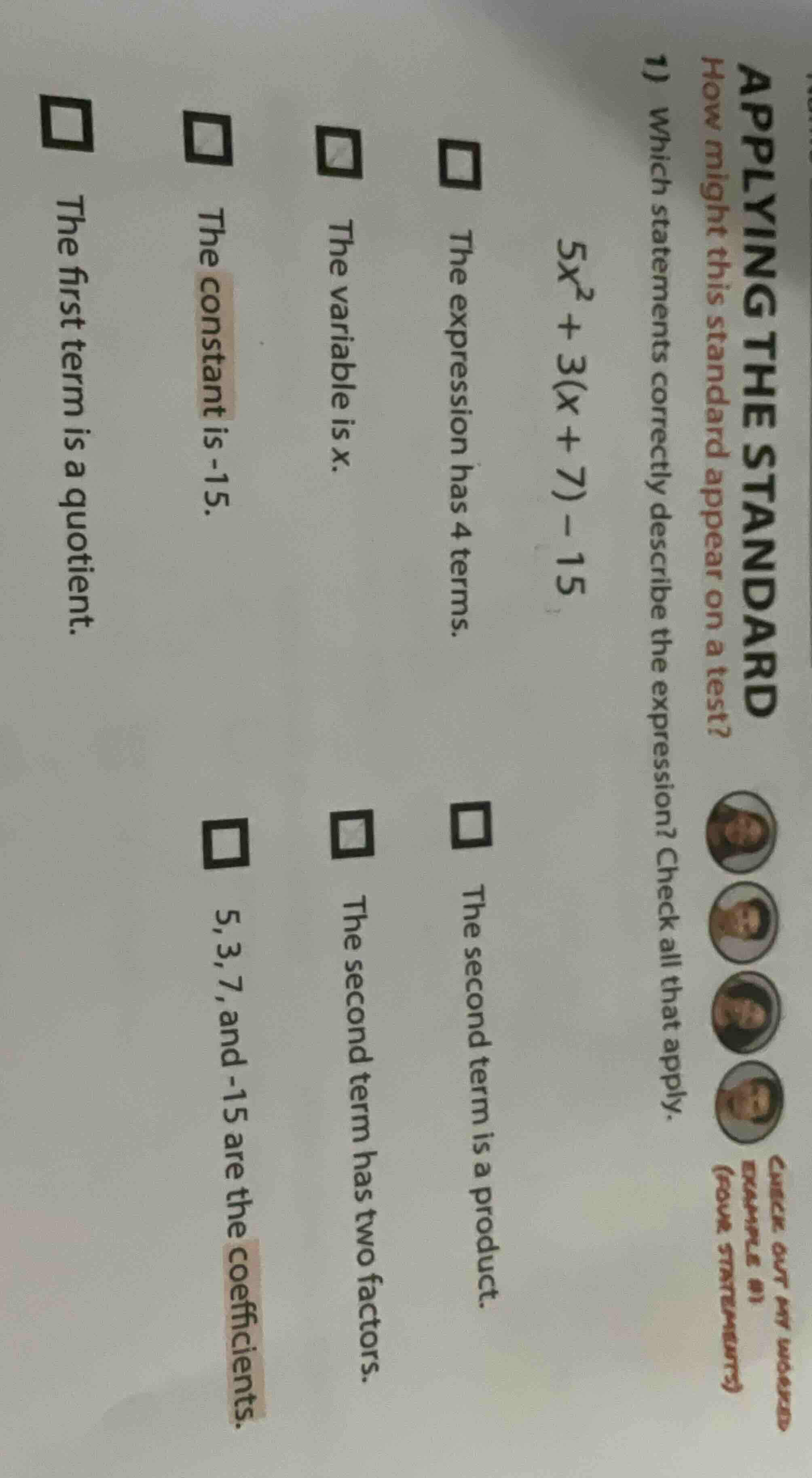 applying the standard how might this standard appear on a test? 1) whic…