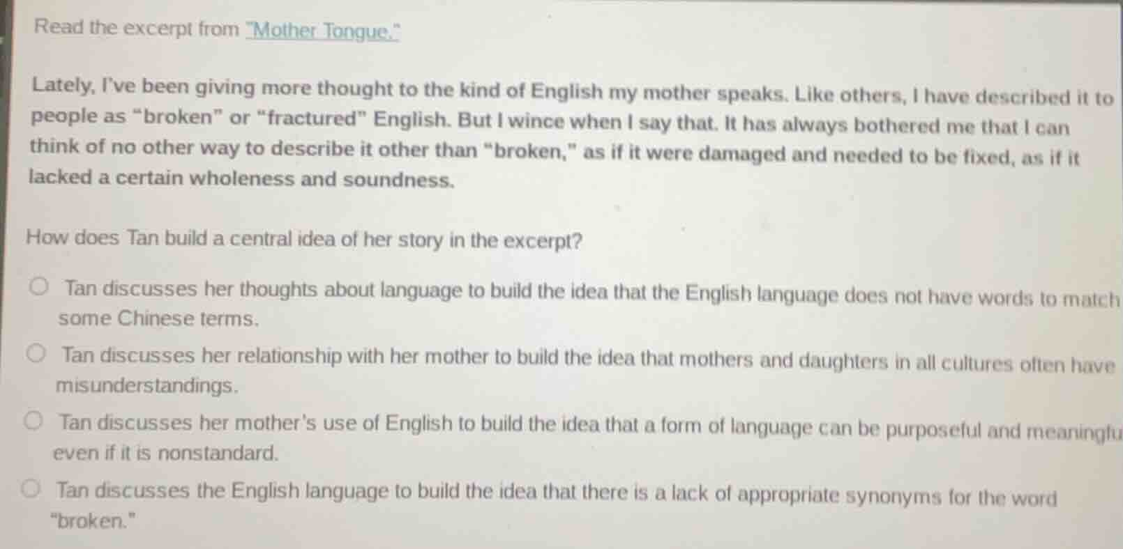 read the excerpt from \mother tongue.\ lately, ive been giving more tho…