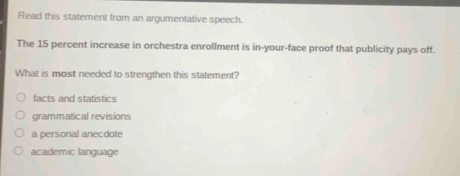 read this statement from an argumentative speech. the 15 percent increa…