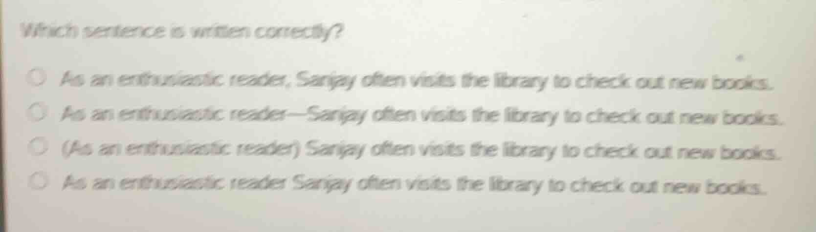 which sentence is written correctly? ○ as an enthusiastic reader, sanja…