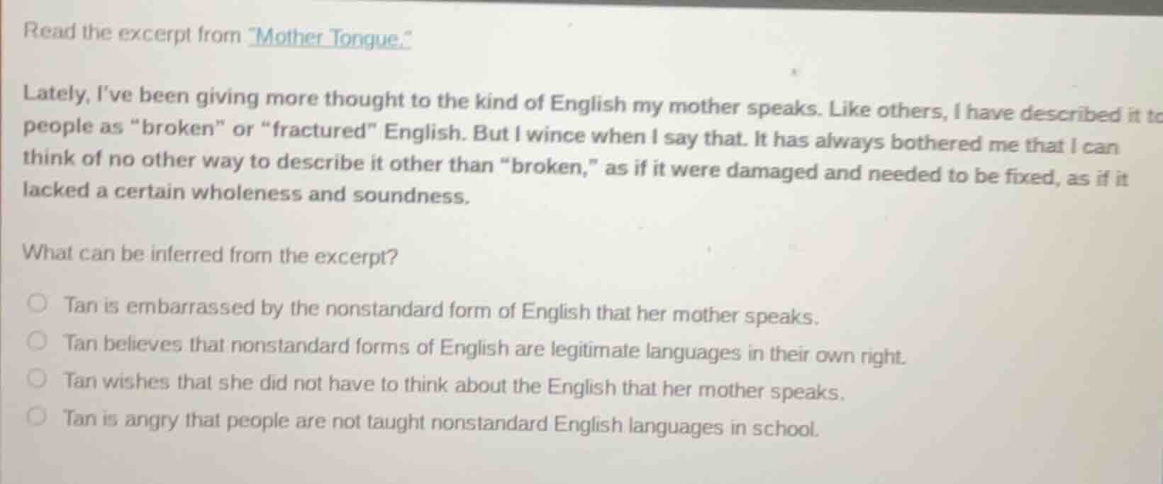 read the excerpt from \mother tongue.\ lately, ive been giving more tho…