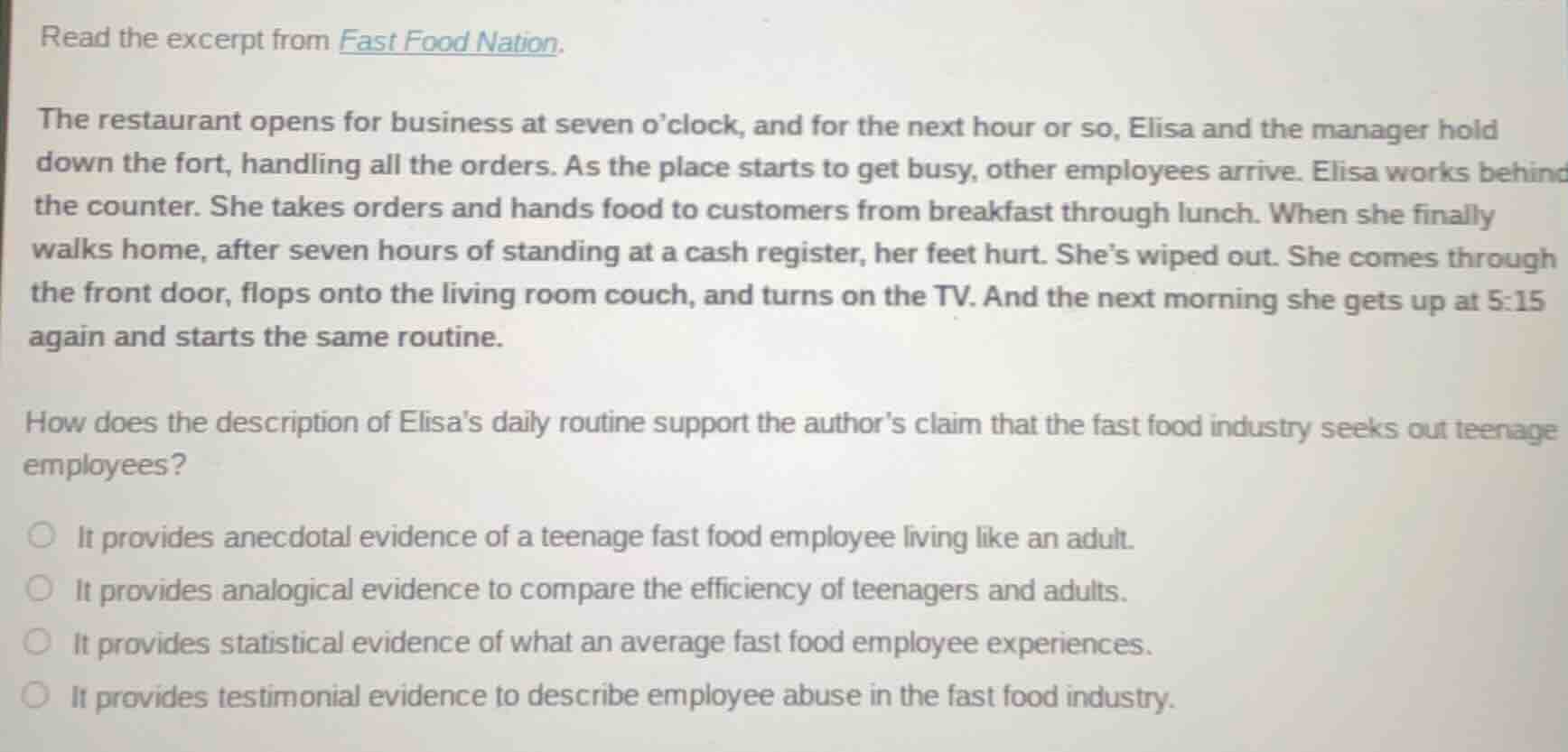 read the excerpt from fast food nation. the restaurant opens for busine…