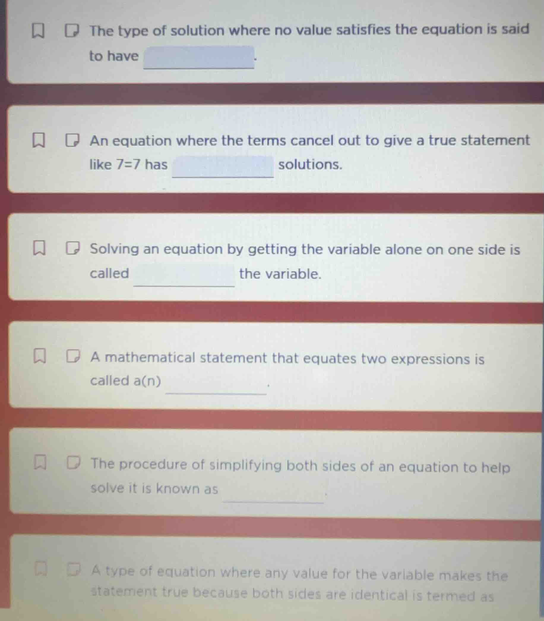 the type of solution where no value satisfies the equation is said to h…