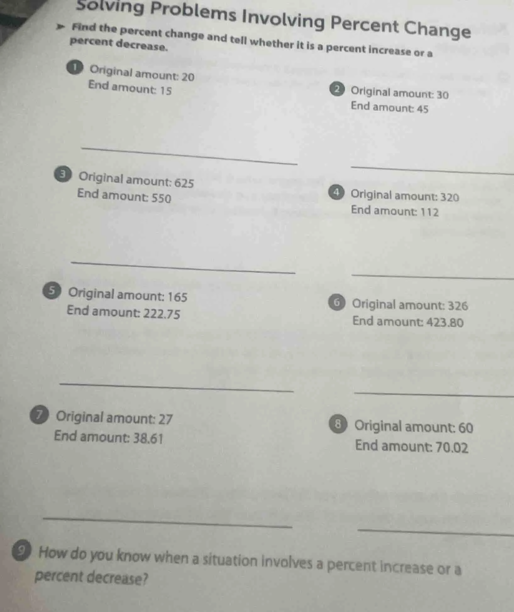solving problems involving percent change find the percent change and t…