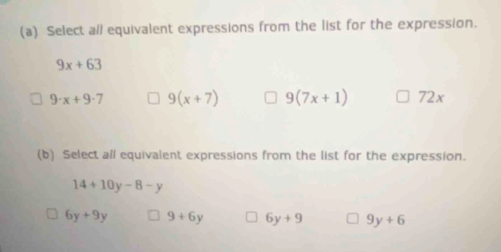 (a) select all equivalent expressions from the list for the expression.…