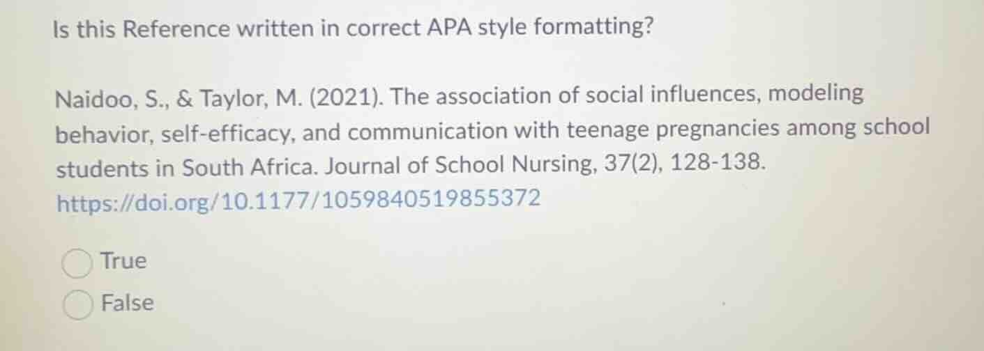 is this reference written in correct apa style formatting? naidoo, s., …