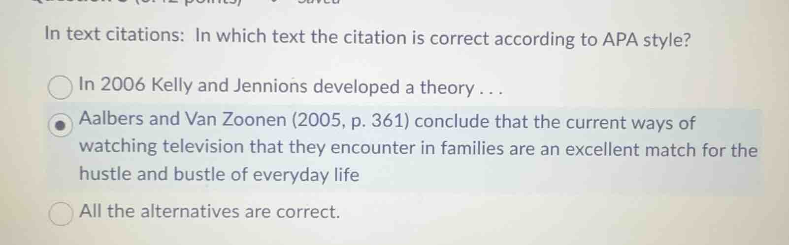in text citations: in which text the citation is correct according to a…