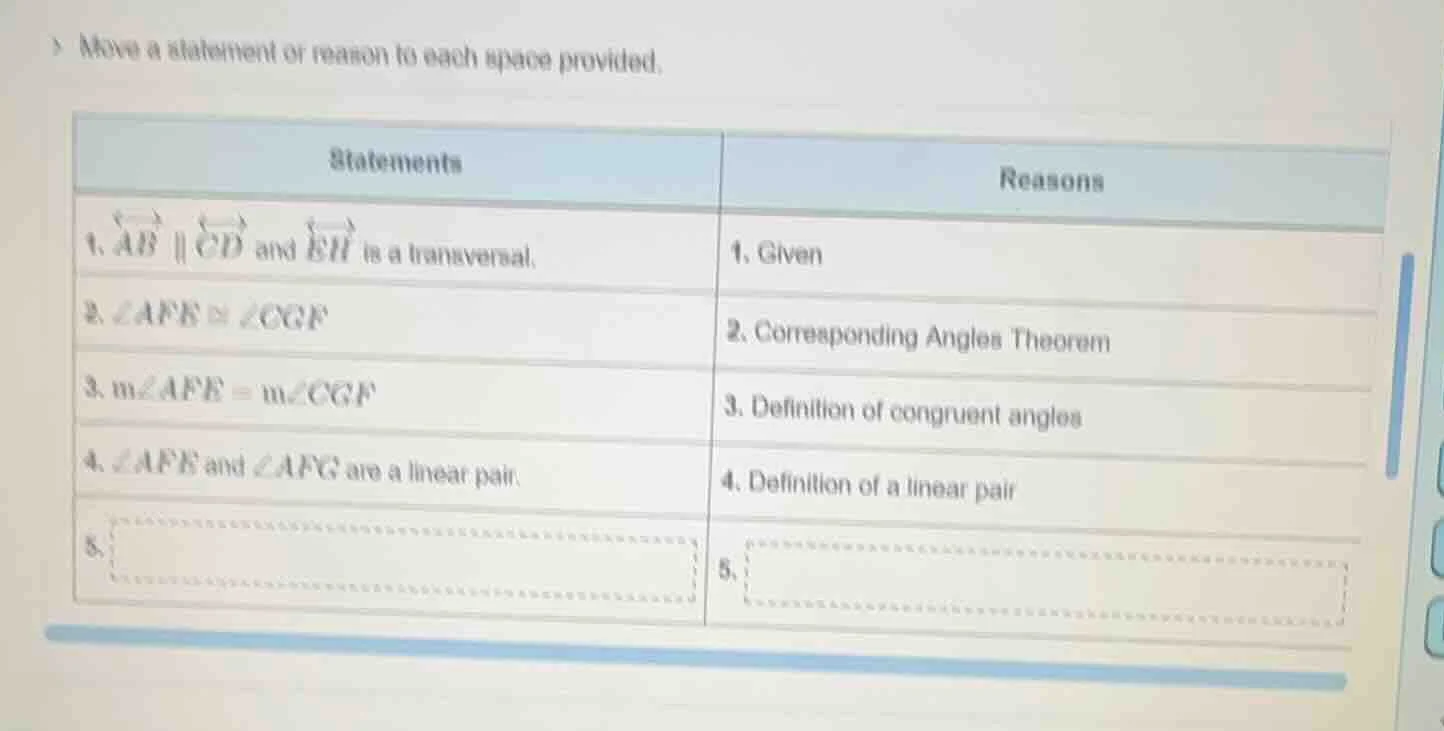 move a statement or reason to each space provided. statements\treasons …