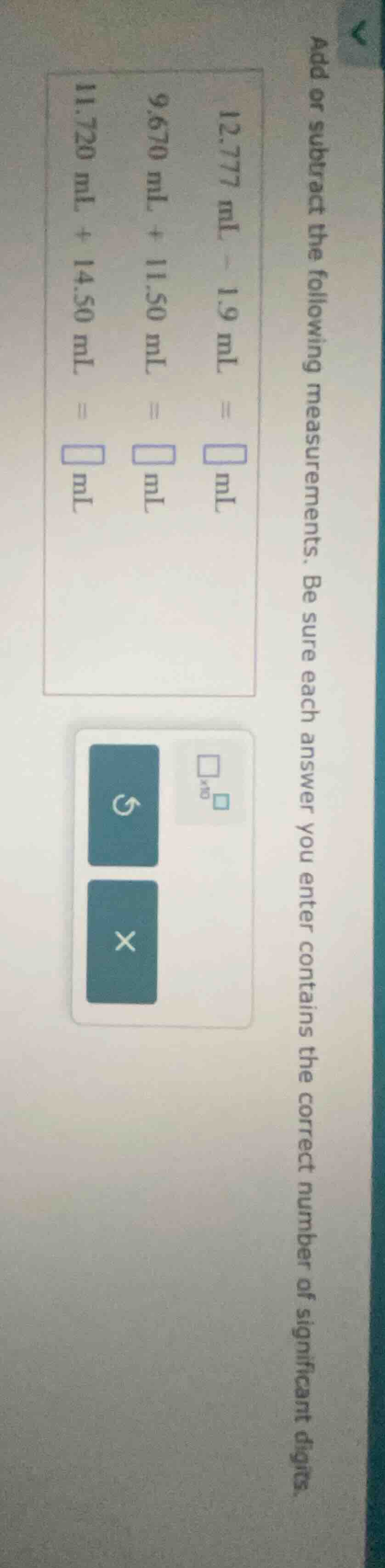 add or subtract the following measurements. be sure each answer you ent…