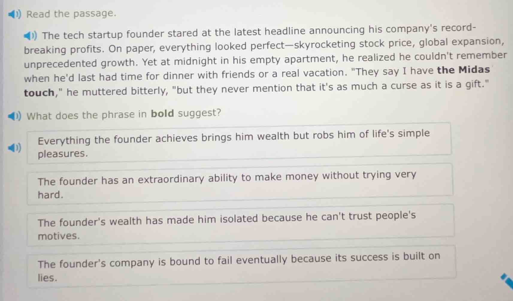 read the passage. the tech startup founder stared at the latest headlin…