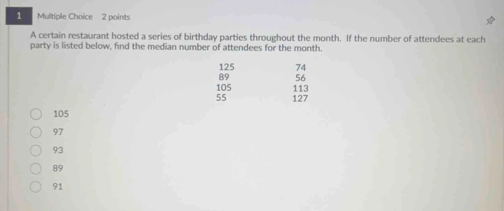 1 multiple choice 2 points a certain restaurant hosted a series of birt…