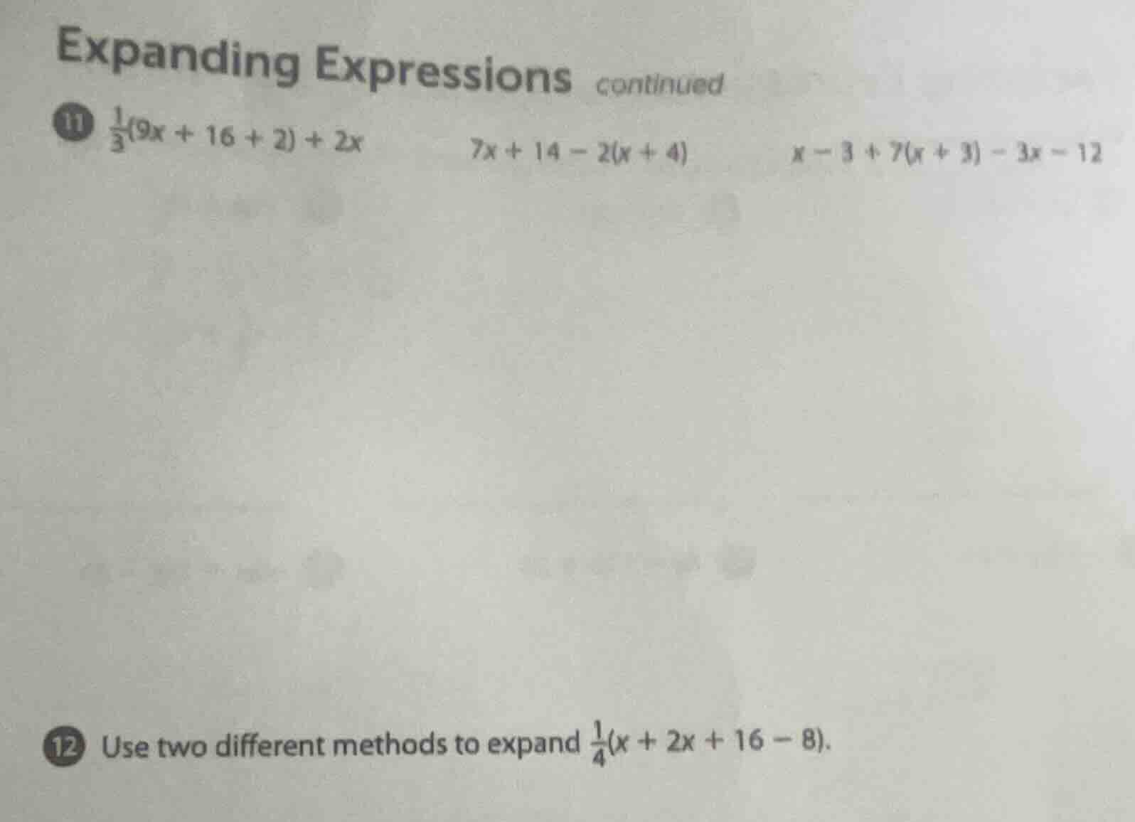 expanding expressions continued 11 (\frac{1}{3}(9x + 16 + 2) + 2x) (7x …