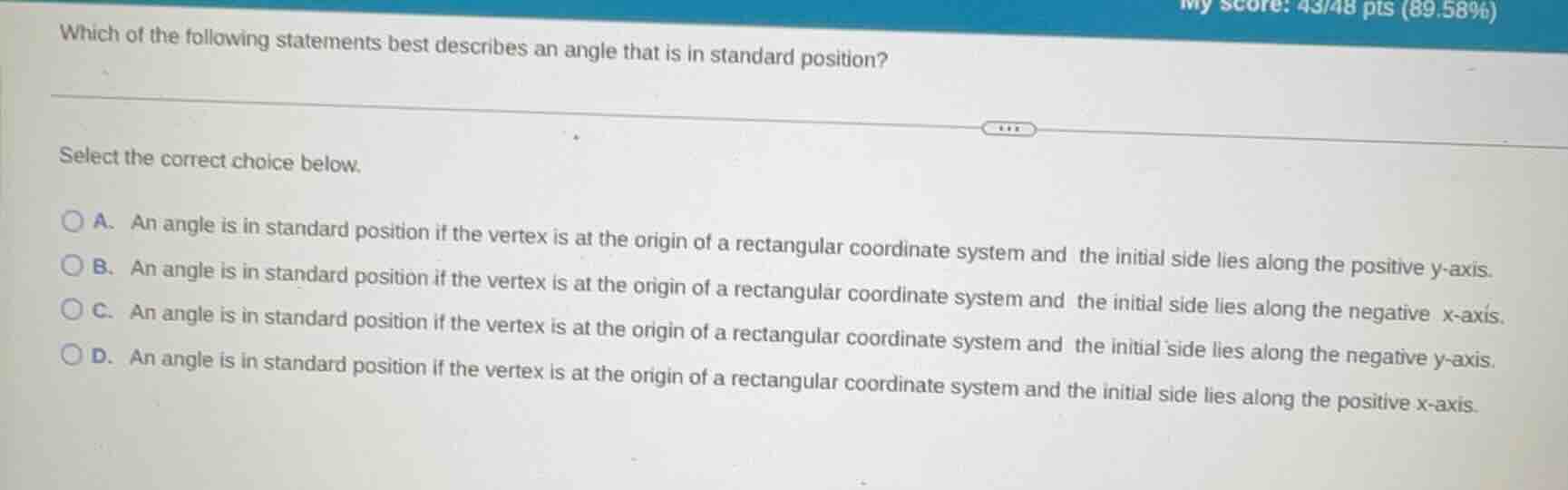 which of the following statements best describes an angle that is in st…