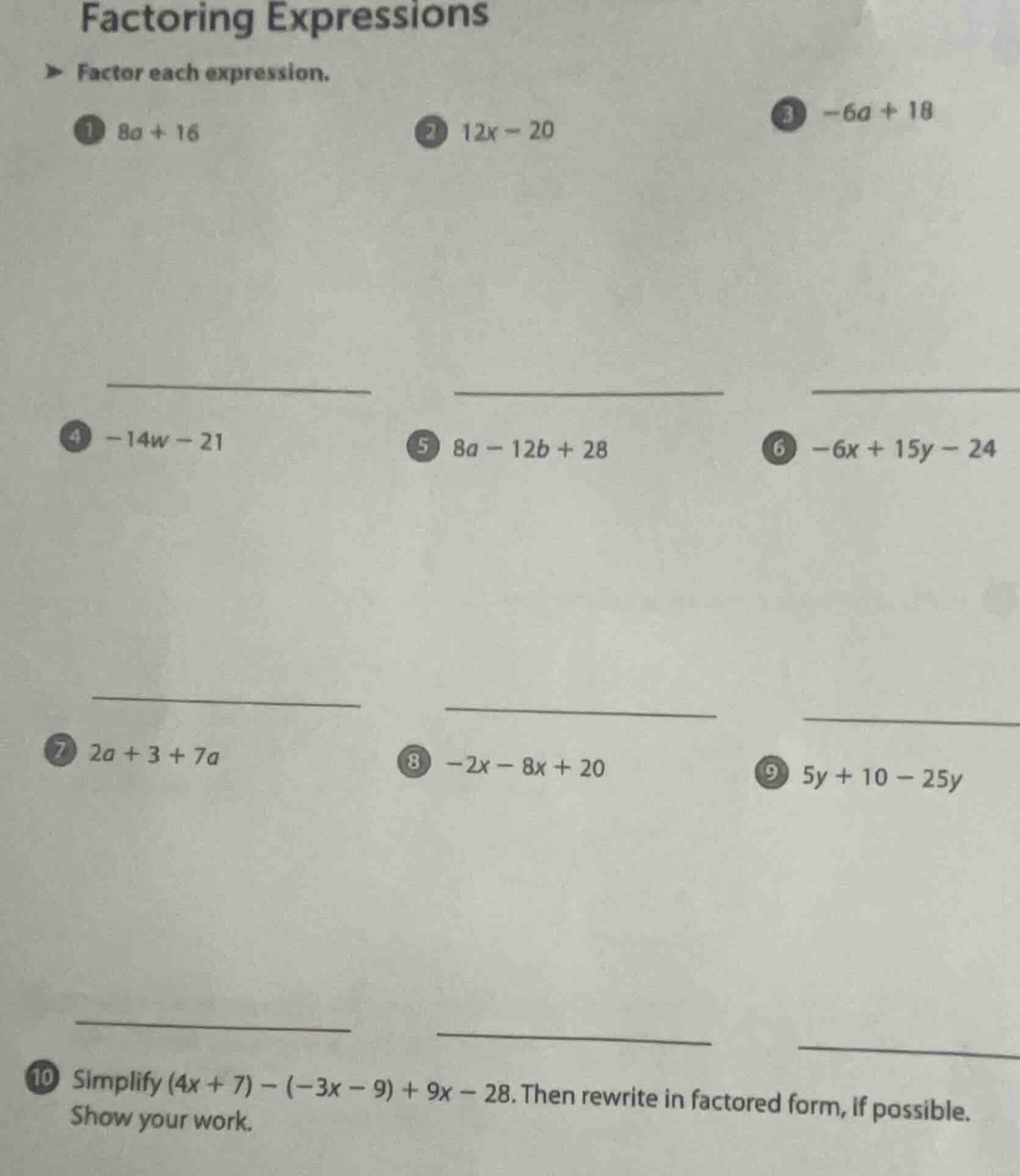 factoring expressions factor each expression. 1 ( 8a + 16 ) 2 ( 12x - 2…